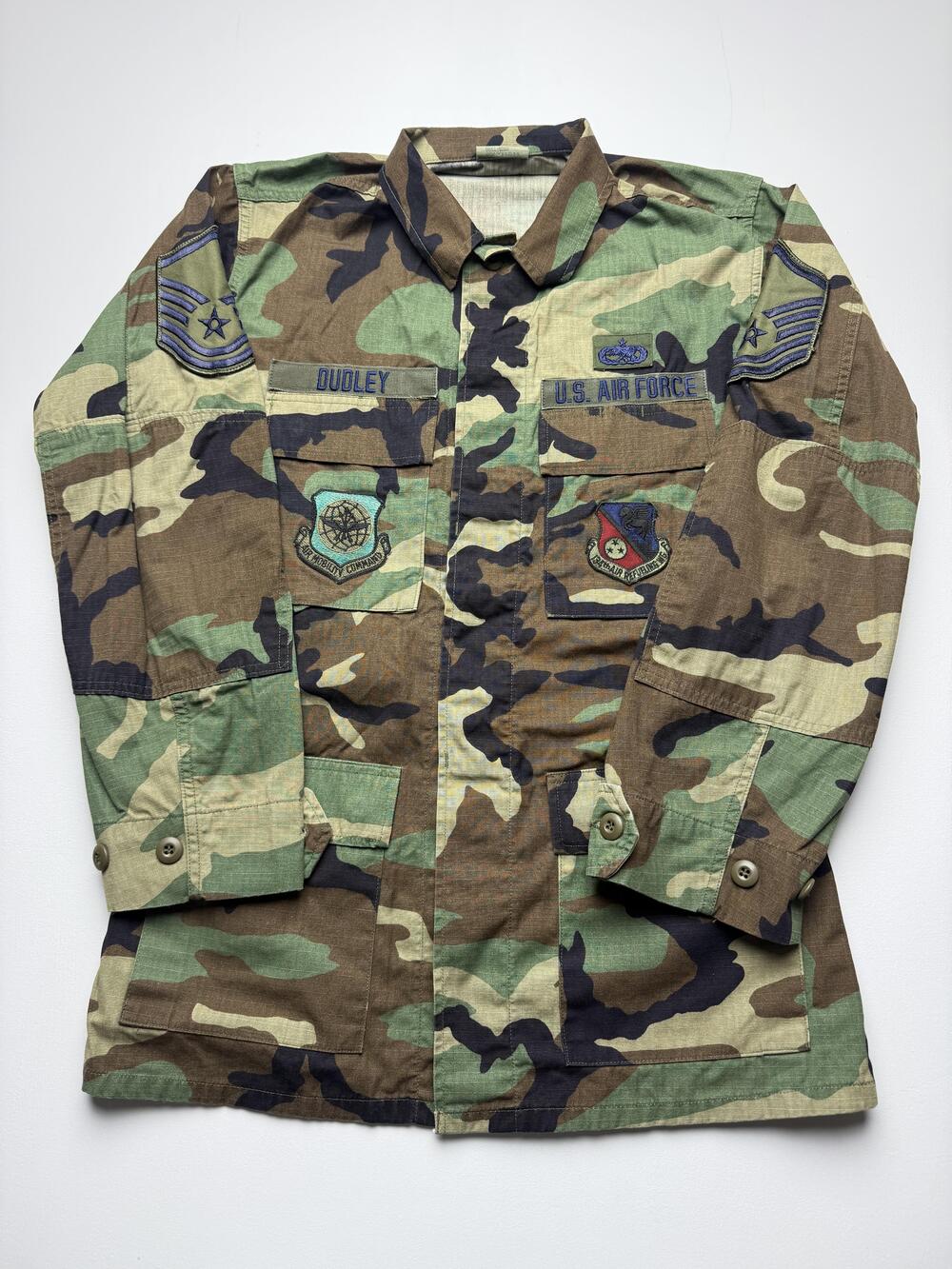 Jacket Mens Small Long Green Camo Cotton Blend Military Button Pockets Air Force